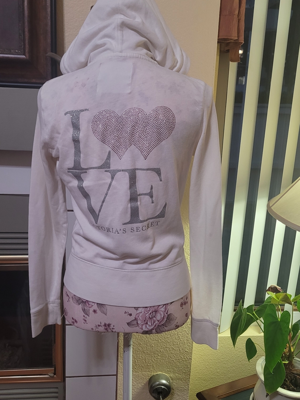 Victoria's Secret Cream Rhinestone 'LOVE' Back Zip Hoodie
